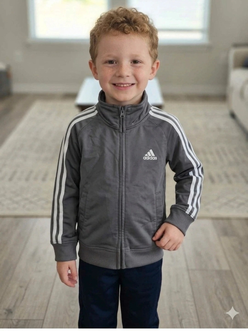 Adidas Kids' Gray Track Jacket with Signature Stripes